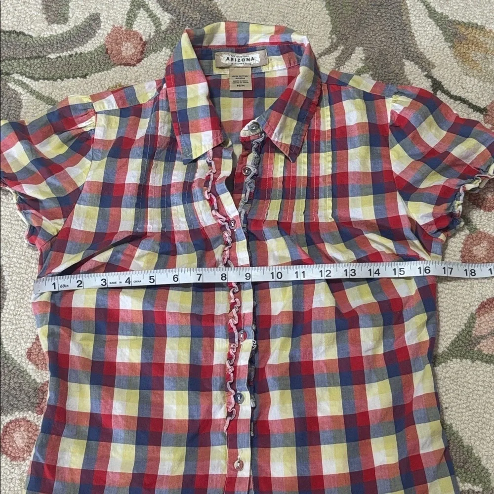 Arizona ruffled western Colorful Plaid Button Down Shirt, cotton, Medium